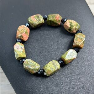 Chunky Unakite Stone Stretch Bracelet